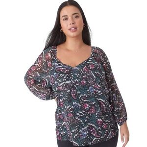 Lane Bryant Green Metallic V Neck Billowy Sleeve Womens Size 22